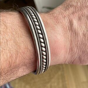 Silver Cuff Bracelet
Men’s thick and solid silver cuff with rope design